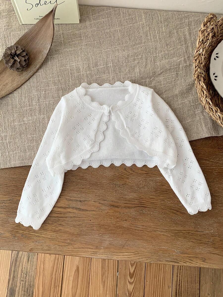 SHEIN Chaqueta de punto blanca corta y versátil de manga larga para bebé niña