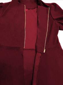 EMERY ROSE 大码休闲纯色束腰夹克 - 酒紅色 - 查看 6