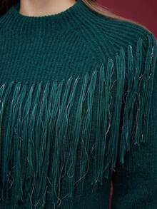 Maija Women's Green Fringe Knit Long Sleeve Sweater Autumn Winter Clothes For Women - Green - View 5