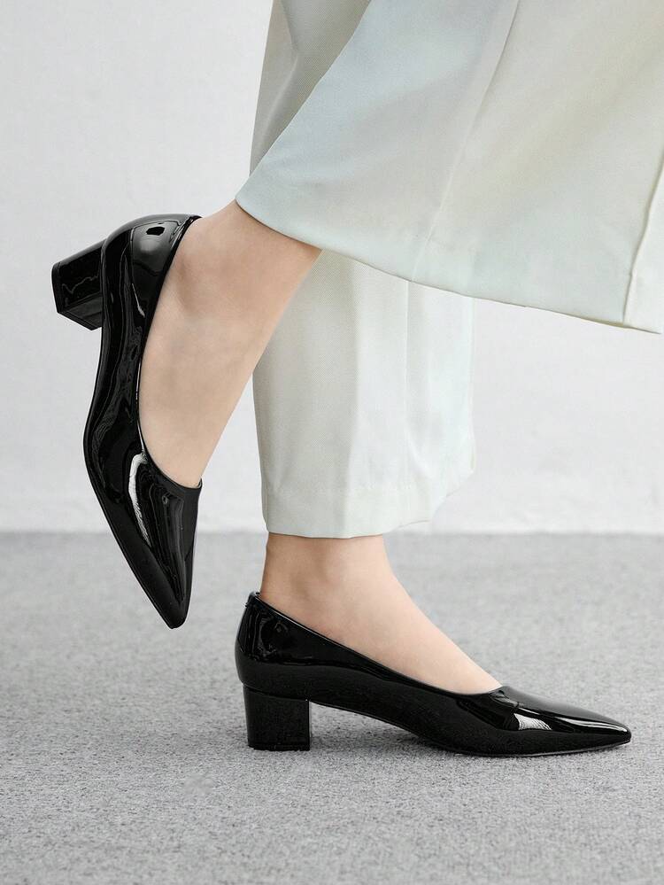 CUCCOO BIZCHIC Black Pointed Toe Chunky Heel Sexy Fashion Women's High Heel Pumps, Versatile For Daily Commute, Casual, Work For Christmas
