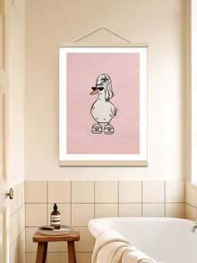 1pc Room Decor Quirky Duck In Slippers Canvas Art Print, Pink Humorous Bathroom Wall Decor, Vintage Farmhouse Style, Rustic Duck Bandana Painting, Fashionable Home Decoration, Canvas Poster For Living Room, Bedroom, Office - Multicolor - View 1