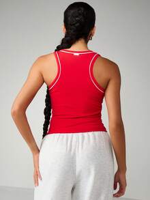 Missguided x Playboy Christmas Athletic Tank Top With White Contrast Piping V Neck Racerback Sports Vest - Red - View 2