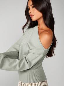 MISSGUIDED Suéter de punto con hombros descubiertos, dobladillo acanalado y mangas largas, jersey de invierno para otoño e invierno, Navidad - Verde - Ver 6