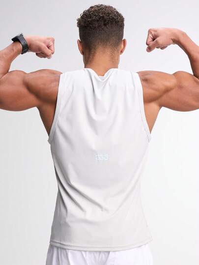 Camiseta de tirantes casual y versátil de unicolor con cuello redondo para hombre