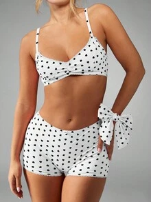 MISSGUIDED Bộ đồ ngủ liền thân in hình trái tim không dây và quần đùi cho bé trai, đồ lót thoải mái hàng ngày - trắng - Xem 5