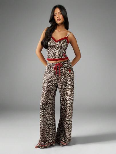 Missguided x Playboy Christmas Leopard Print Satin Pajama Set