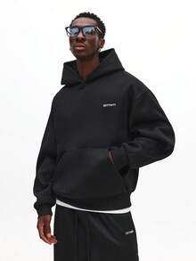 SUMWON Black Hoodie And Sweatpants Co Ord Set With Centre Pocket Drawstring Hood Winter Loungewear Matching Tracksuit