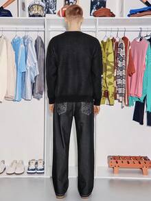 Manfinity Homme Áo len cardigan dệt kim dài tay họa tiết chữ cho nam, phong cách Thu/Đông nam Rave Alt Men Graphic Men Festival Thu Đông - màu đen - Xem 2