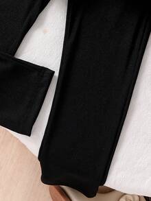 SHEIN 女孩可爱甜美休闲连体裤和粉色衬衫上衣夹克套装，蓬松开衫，适合秋季、冬季 - 卡其色 - 查看 5