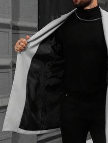 Manfinity Homme Men's Solid Color Pocket & Button Front Long Sleeve Overcoat, Autumn Fall Going Out Overcoat, For Friends, Husband, Boyfriend Gifts, Men Trench Coat Suit, Gray Outfits Men, Luxury Fall Men Outfits