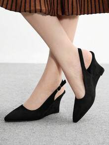 CUCCOO BIZCHIC Giày cao gót đế xuồng mũi nhọn màu đen quai sau thoải mái, thanh lịch cho nữ - màu đen - Xem 3