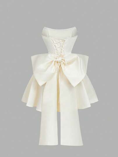 SHEIN MOD Vestido mini con decoración de lazo en bandeau de satén ajustado