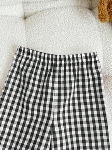 LMoss Kids 2pcs Baby Girl Knitted Solid Color Cute Pattern Crew Neck Sweatshirt And Plaid Pants Set - Black - View 6