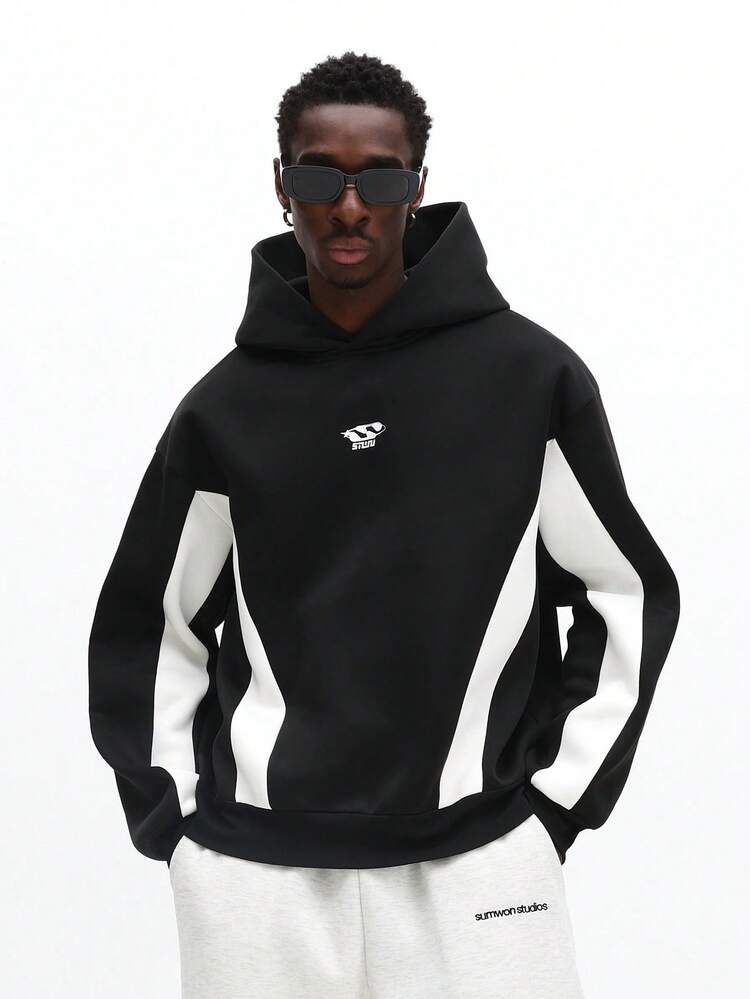 Pullover Hoodie With Color Block Panels