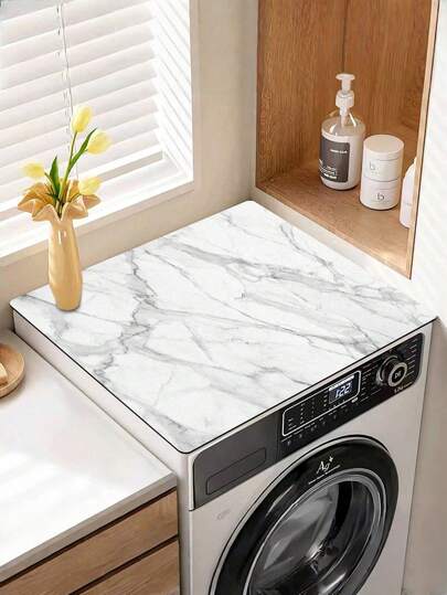 1pc Soft Diatom Mud Anti-Slip Laundry Room Dust Cover With Marble Print, Water Absorbent And Quick-Drying Laundry Machine Pad, For Bathroom, Kitchen And Toilet Countertop Decorative Pad
