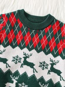 SHEIN 4 件圣诞格子绿色毛衣，男女通用婴儿冬季服装，家庭装妈妈和我 - 彩色 - 查看 8
