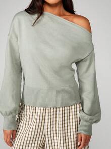 MISSGUIDED Suéter de punto con hombros descubiertos, dobladillo acanalado y mangas largas, jersey de invierno para otoño e invierno, Navidad - Verde - Ver 5