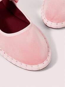 CUCCOO DOLLMOD Women's Elegant Velvet Mary Jane Flats, Shallow Pink, Comfortable & Stretchy - Baby Pink - View 4