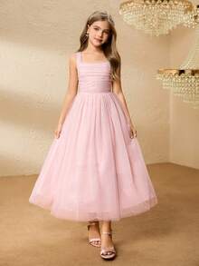 Vestido Longo com Lantejoulas para Meninas, Rosa, Festa de Aniversário, Banquete, Apresentação no Palco, Apresentação, Passarela, Roupa Formal Infantil - Rosa chiclete - Visão 4