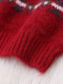 GENKIRA Geometric Textured Jacquard Casual Loose Dropped Shoulder Crew Neck Sweater - Red - View 7