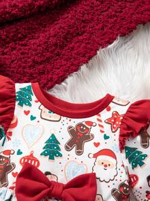 SHEIN Baby Mädchen Weihnachts-Cartoon-Muster gestrickter Schleife Langarm Herbst Winter Bodysuit - Verschiedenfarbig - Übersicht 6