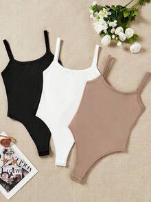 SHEIN Girlism Teen Girls 3pcs Casual Slim Fit Girl's Jumpsuits With Spaghetti Straps, Perfect For Summer - Multicolor - View 3