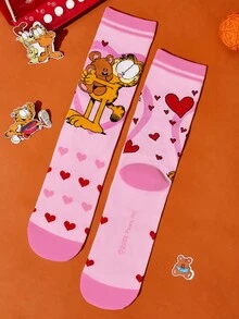 GARFIELD | SHEIN 2 双柔软透气吸湿排汗休闲女士中筒袜，带猫和熊图案，时尚可爱的白色和粉色中筒袜，加固脚趾和脚跟，经久耐用，适合所有季节，适合夏季和冬季，喜欢 - 彩色 - 查看 9