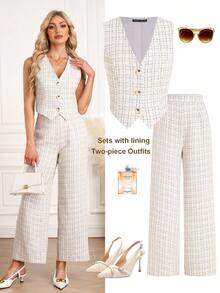 Ellevyn Bộ vest và quần kiểu Pháp thanh lịch dành cho nữ, chất liệu vải lanh, trang phục đi làm cho mùa thu - trắng - Xem 2