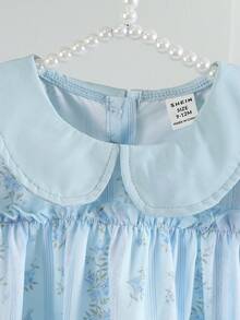 Elladie kids 女婴优雅可爱刺绣彼得潘领荷叶边背心和短裤套装，适合日常外出、度假、公园玩耍、夏季 - 藍色 - 查看 7