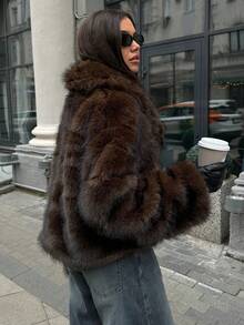 Aloruh 女式街头时尚人造毛皮夹克 - 摩卡棕 - 查看 4