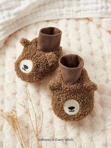 Cozy Pixies 1 Pair Of Baby Non-Slip Soft Bottom Embroidery Cute Bear Soft Velvet Foot Cover Socks Warm Outdoor Application - Brown - View 2