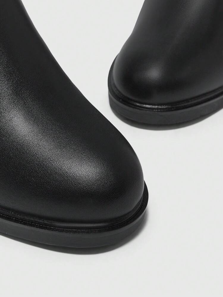 CUCCOO BIZCHIC Women's Fashion Basic Black Chunky Heel Mid-Calf Boots