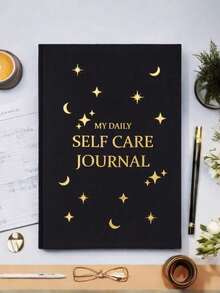 1 件 Star My DAILY SELF CARE JOURNAL 笔记本高级皮革纸烫印字母分页奢华金边无日期计划内页自我管理/自我反思/感恩五分钟，创意礼物感恩节、圣诞节、生日万圣节装饰返校 - 彩色 - 查看 1