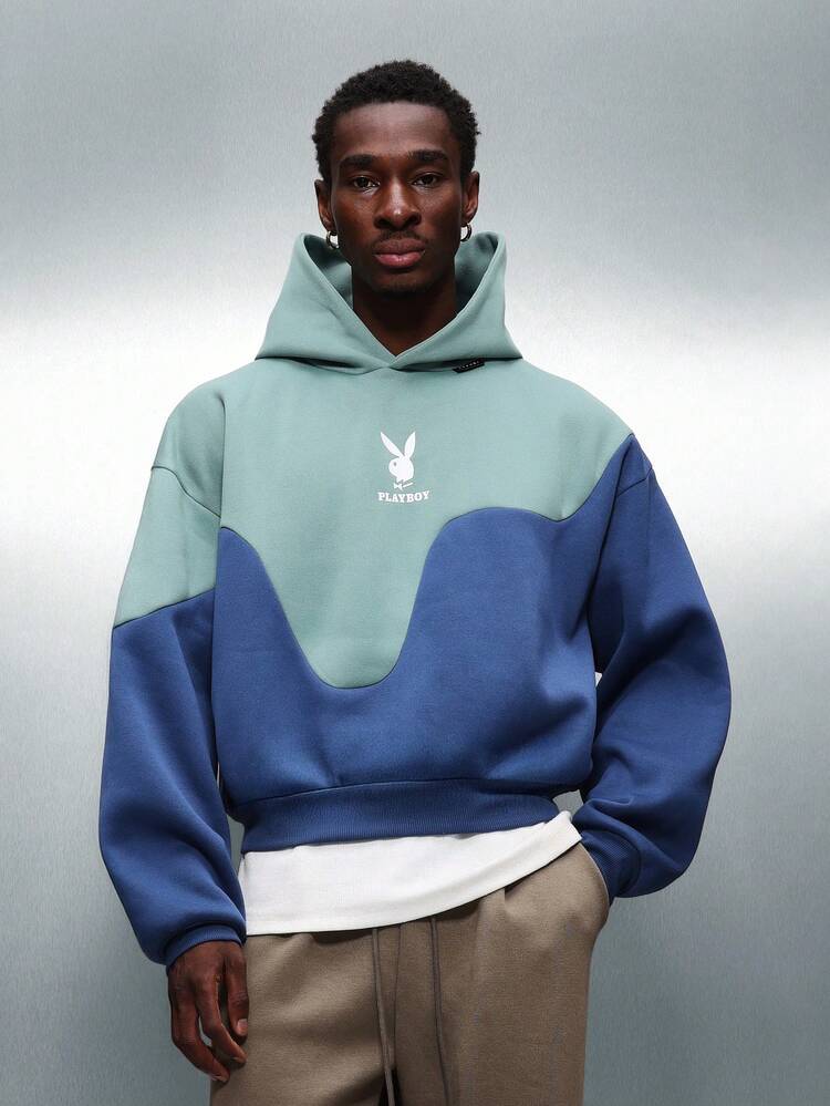 PLAYBOY X SUMWON ドローストリング付きオーバーサイズカラーブロックパーカー