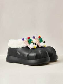 Cuccoo Botas Quentes e Fofas de Sola Grossa, Sapatos Acolchoados Super Leves para Mulheres, Oversized para a Vibe de Natal e Ano Novo, Outono e Inverno - Preto - Visão 5