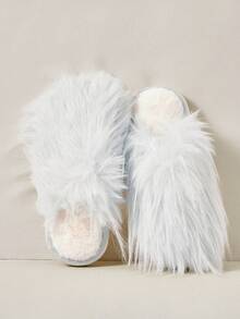 Cuccoo Women Plain Furry Patchwork Casual House Slippers