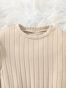 SHEIN 1 件女童圆领长袖罗纹针织拼布碎花下摆连衣裙，甜美淑女，秋季 - 彩色 - 查看 5