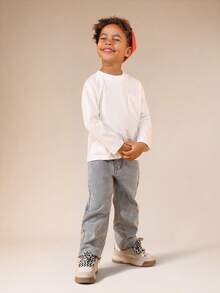 SUMWON 男童长袖圆领纯棉T恤 休闲日常基础款T恤 度假款 - 白色 - 查看 4