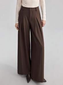 Ontre 2025秋冬新款都市优雅浪漫职场百搭通勤商务休闲棕色梭织阔腿裤 - 棕色 - 查看 1