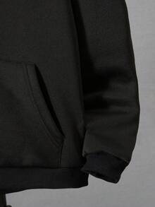 SHEIN 青少年男孩斜拉链字母印花卫衣 - 黑色 - 查看 7