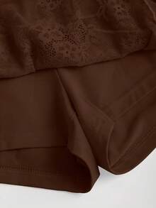 Sweetra 女士浪漫优雅蕾丝荷叶边短裙 - 咖啡棕 - 查看 6