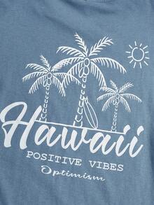 HIMLAND Men Cotton Letter & Tropical Graphic Tee, Summer - Dusty Blue - View 3