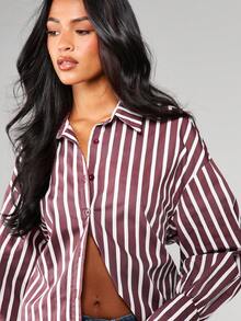 MISSGUIDED Elegant Striped Long Sleeve Collared Button Down Blouse Loose Fit Oversized Office Workwear Statement Piece Professional Business Attire Collection - Multicolor - View 5