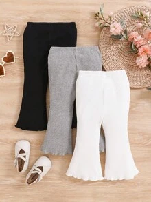 Baby Girl Solid Color Ribbed Ruffle Hem Casual Pants Chic Outfits For Autumn/Winter Fall - Multicolor - View 6