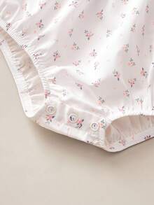 Mono de verano para bebé niña recién nacida con estampado floral diminuto y volantes - Blanco - Ver 8