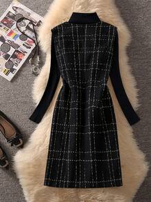 GlowEve 女装2025秋冬新品通勤百搭优雅日常粗花呢无袖连衣裙