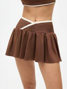 Eassivo Eassivo Women's Waistband Design With Pockets Daily Fitness Sports Skort - Brown - View 3