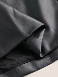 SHEIN Unity Áo đầm dài cổ chữ U bằng da PU kiểu vintage dành cho nữ, trang phục thường ngày phong cách đường phố, thích hợp cho mùa thu. - màu đen - Xem 3