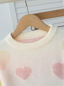 Genkimix Kids 青少年女孩圆领肩部渐变色彩虹爱心图案创意设计休闲百搭度假风格 Y2Y 毛衣适合学校、适合派对、适合圣诞派对、适合派对、适合度假、适合休闲、适合运动 - 粉色 - 查看 3