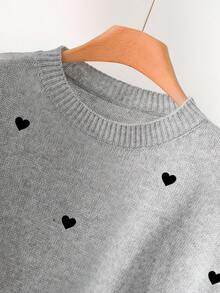 CosyJoli Femmes grande taille Tricot décontracté à col rond avec motif cœur, Automne/Hiver - Gris - Voir 4